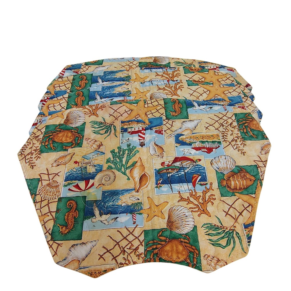 Coastal Nautical Quilted Placemats Set of 4 Lighthouse Sea‎ Life Beach Wedge